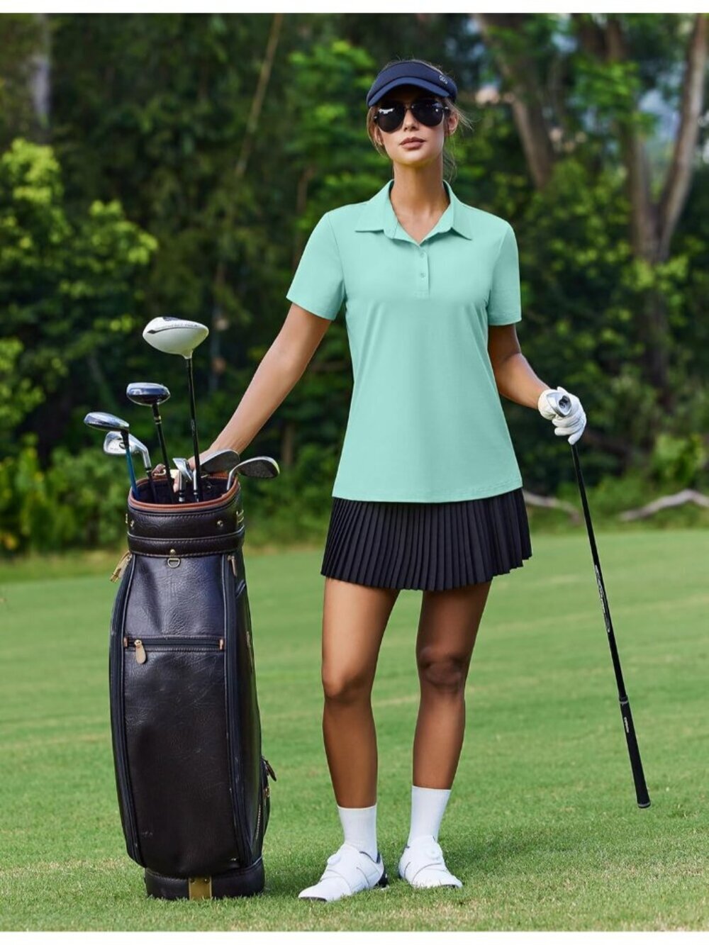 Women's Ice Green 4 Button Golf Polo UPF50+ Quick Dry Tennis Tops Relaxed Fit - Picture 6 of 6